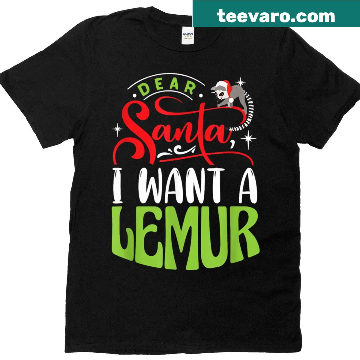 Funny Christmas t-shirt featuring a Santa lemur illustration — on a men's t-shirt
