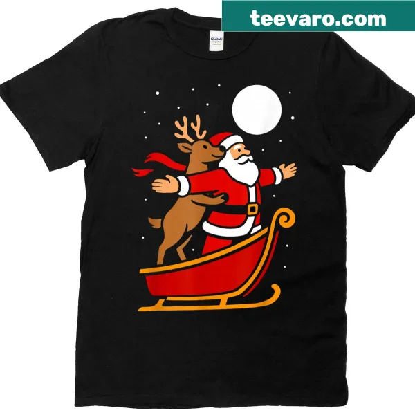 Funny Christmas t-shirt with Santa and reindeer illustration