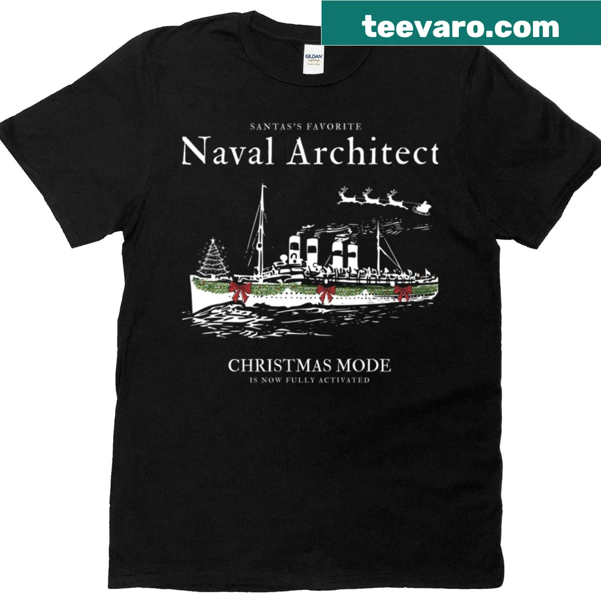 Funny Santa's Favorite Naval Architect shirt with a festive design — on a men's t-shirt
