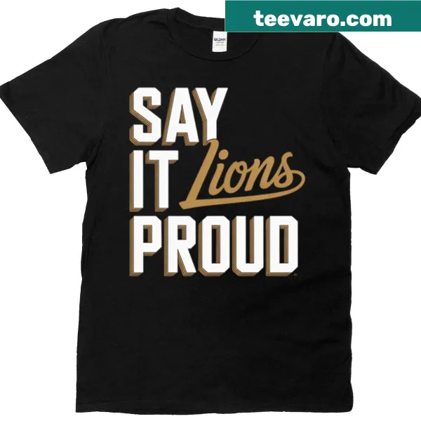 School spirit shirt with bold lion graphic and proud text