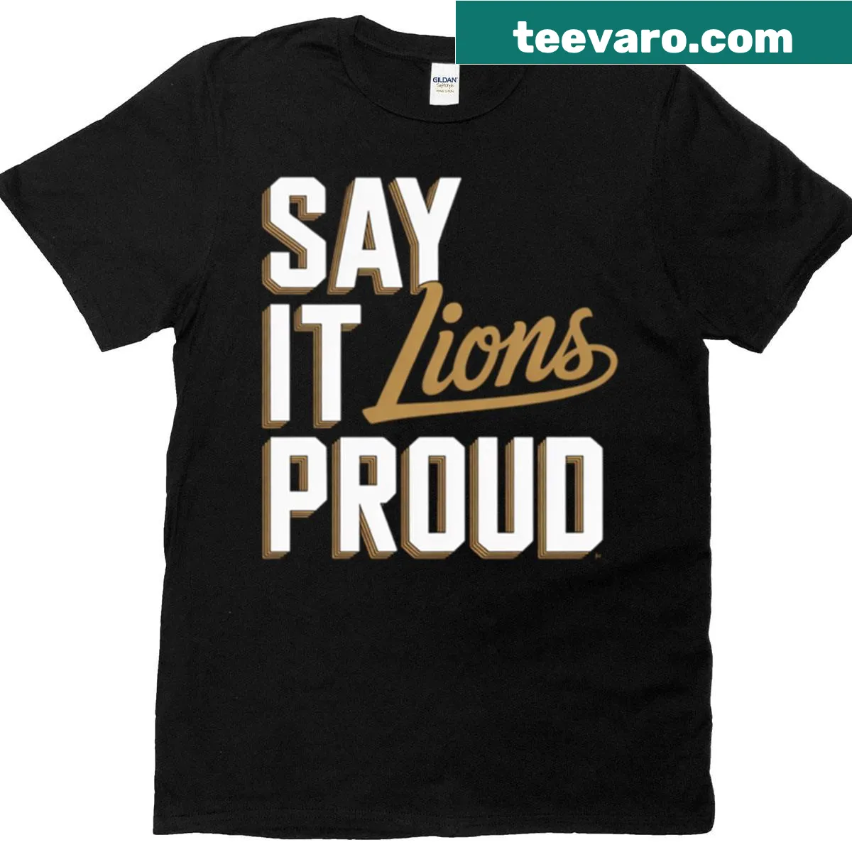 School spirit shirt with bold lion graphic and proud text — on a men's t-shirt