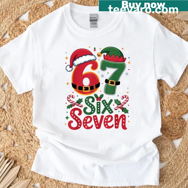 Festive T-shirt with the numbers 6 and 7 decorated for Christmas