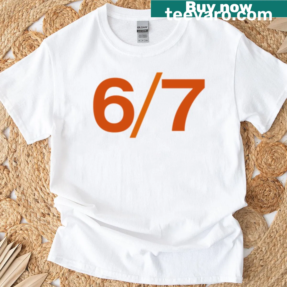 Contemporary T-shirt displaying the numbers 6 and 7 in a creative design — on a men's t-shirt