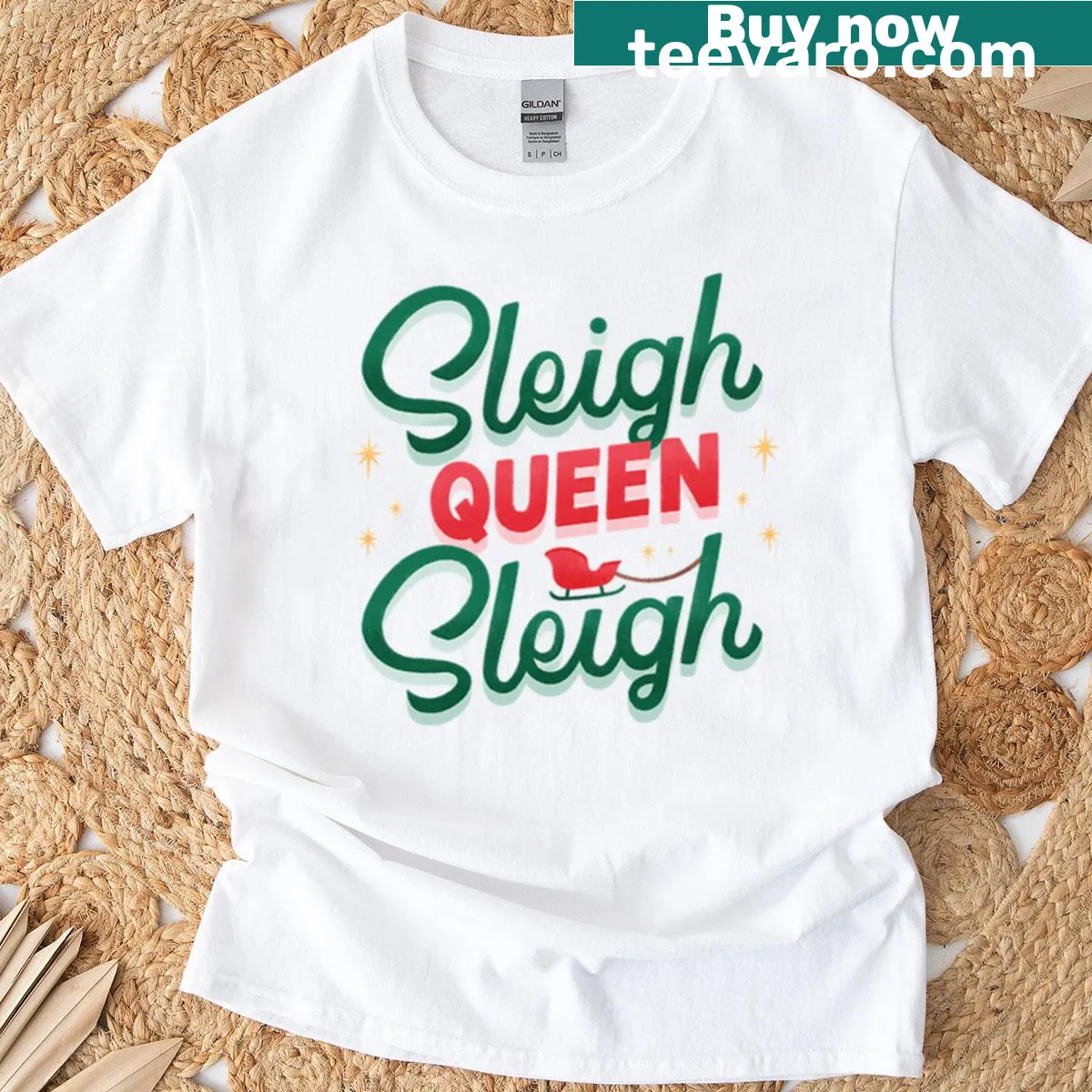 Oversized T-shirt with the phrase 'Sleigh Queen Sleigh' — on a men's t-shirt