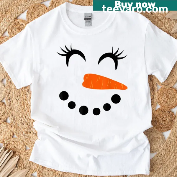 Cute snowman face with eyelashes on a T-shirt