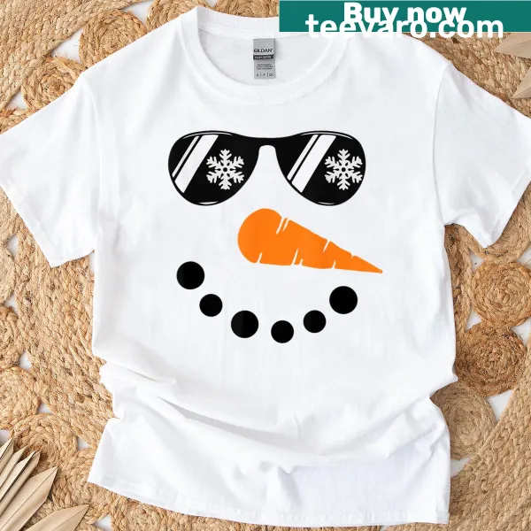 Adorable snowman face T-shirt with sunglasses for kids and men