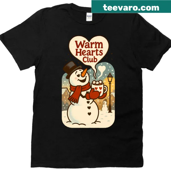 Charming T-shirt with snowman and cocoa illustration