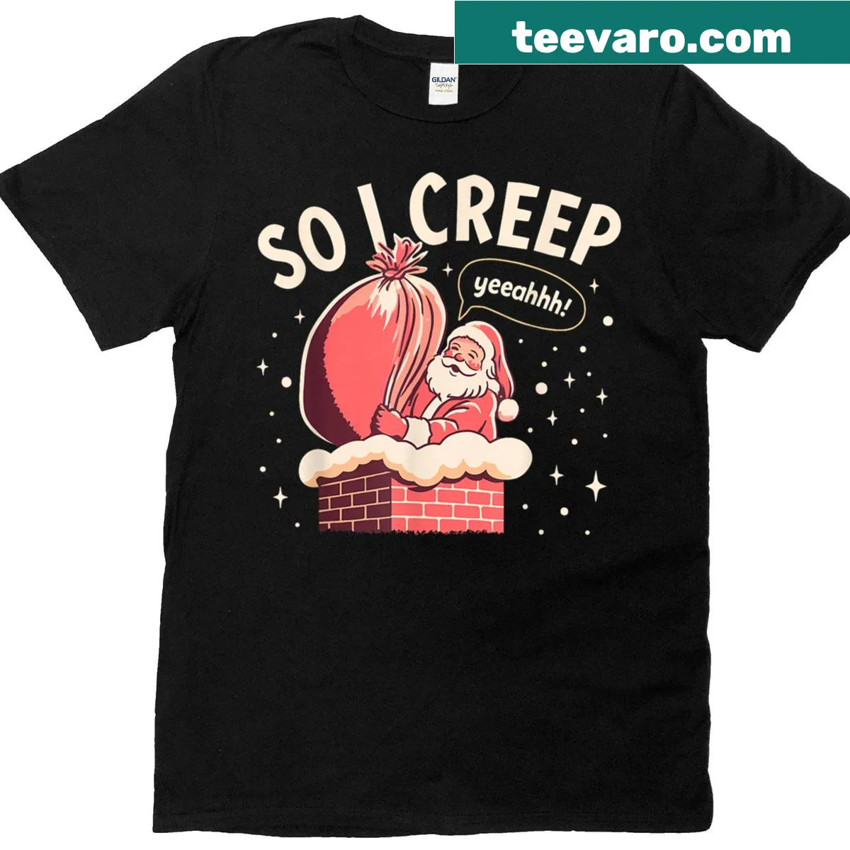 Humorous Christmas T-shirt with playful Santa design — on a men's t-shirt