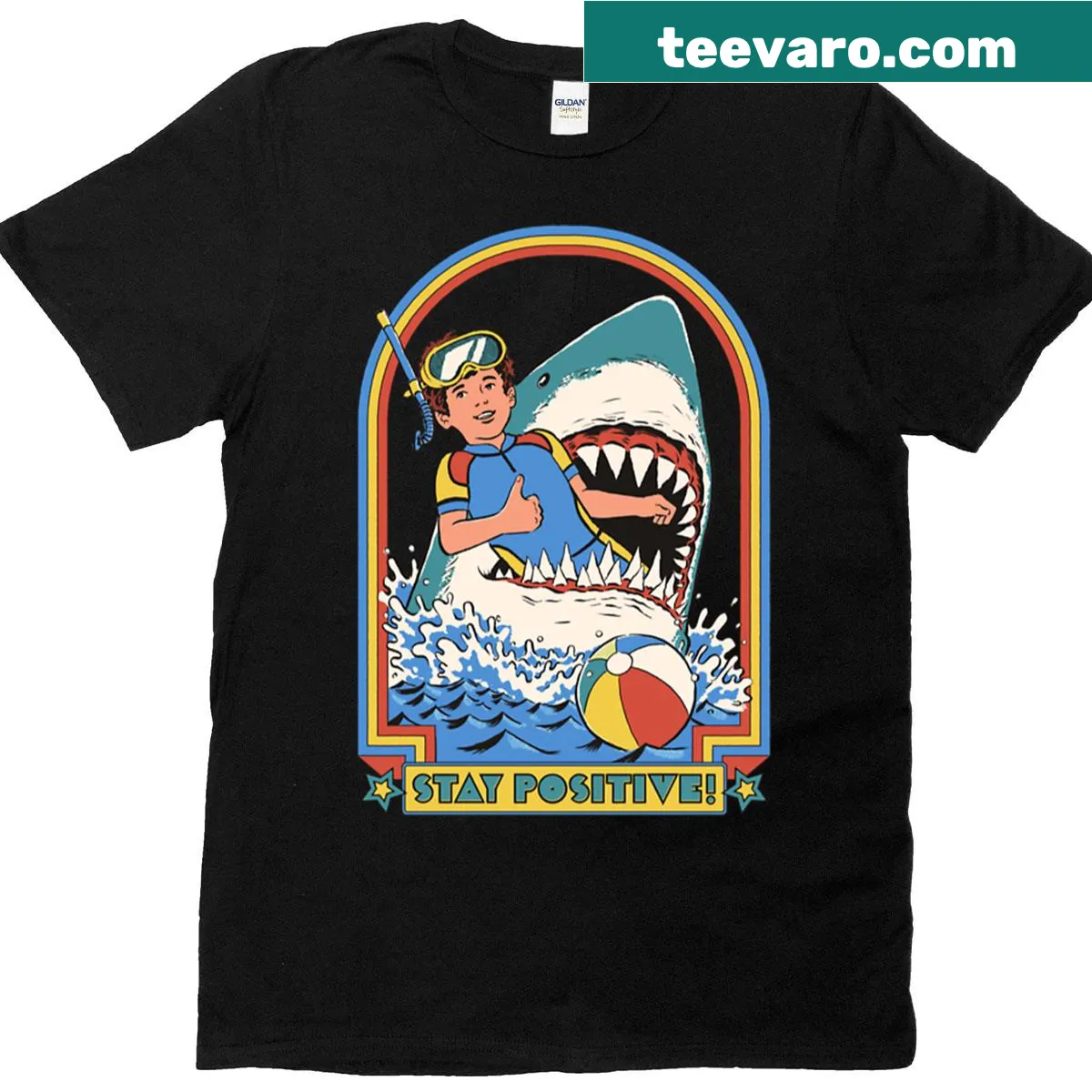 Uplifting Stay Positive text on an oversized T-shirt — on a men's t-shirt