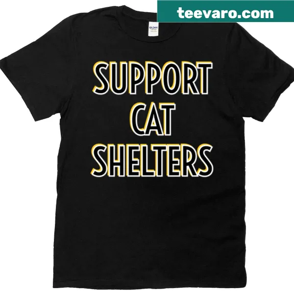 T-shirt promoting support for cat shelters with cute graphics