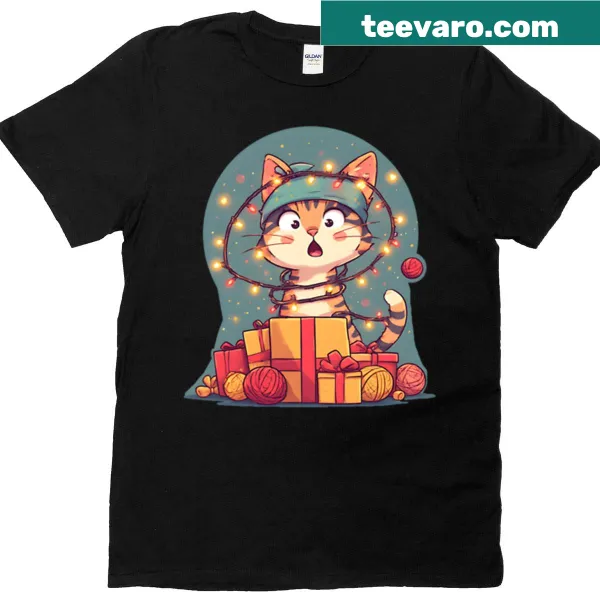 Cute t-shirt featuring a playful tabby cat illustration
