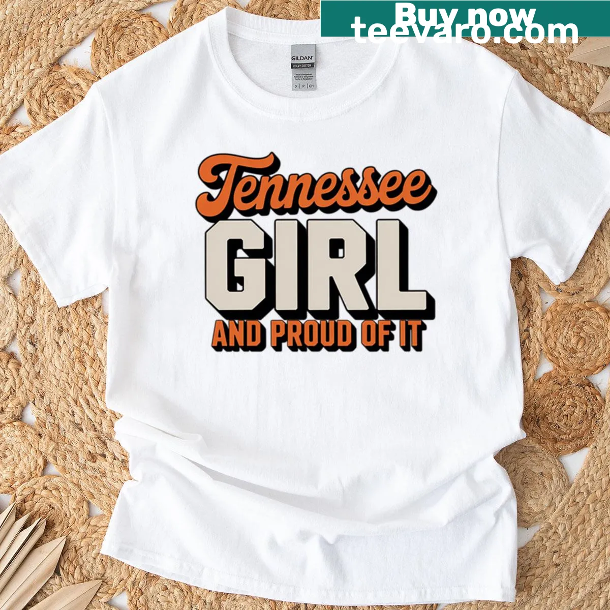 Tennessee Girl and Proud Of It text T-shirt for women — on a men's t-shirt