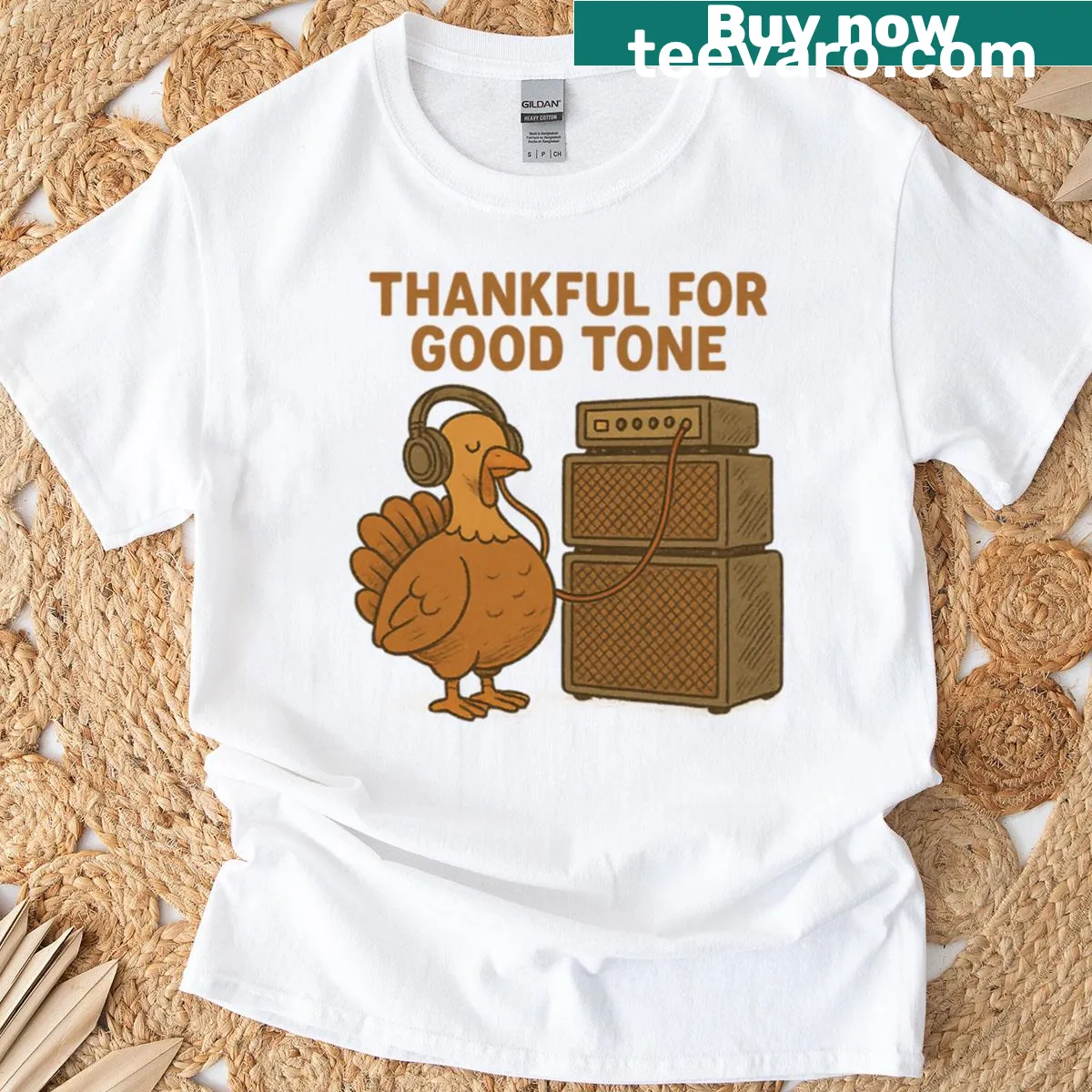 'Thankful For Good Tone' graphic on a casual t-shirt — on a men's t-shirt