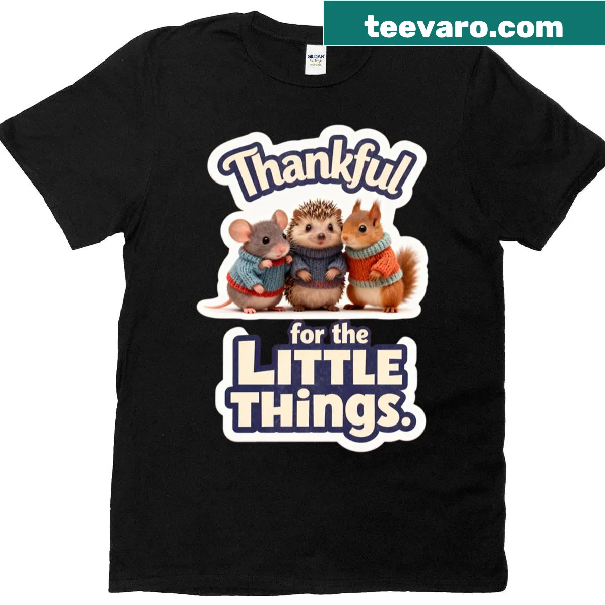 Illustrated T-shirt featuring small animals together — on a men's t-shirt