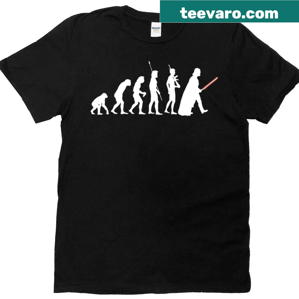 White t-shirt with an edgy evolution graphic design — on a men's t-shirt