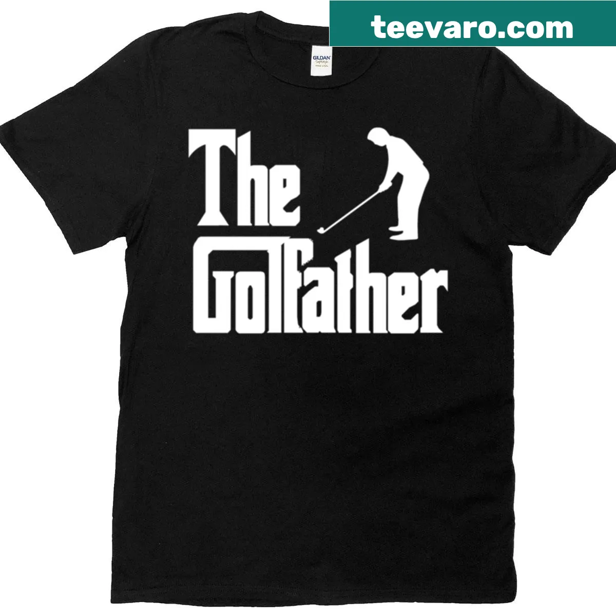 Golf-themed t-shirt with humorous Golfather graphic — on a men's t-shirt