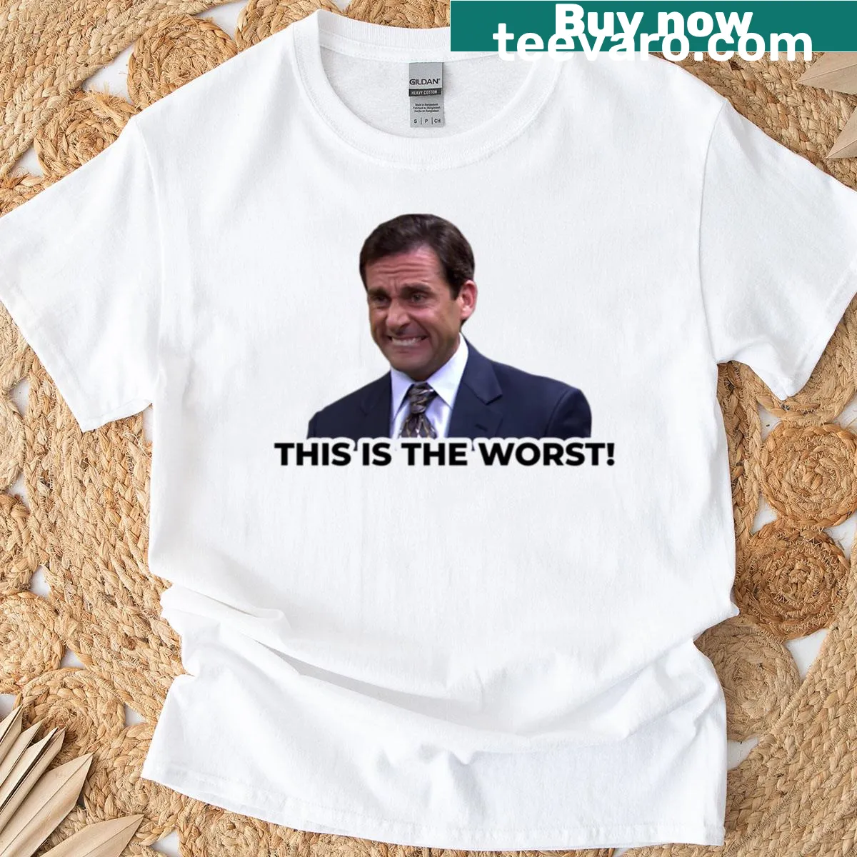 Funny T-shirt featuring Michael Scott's face with the quote 'This Is The Worst' — on a men's t-shirt