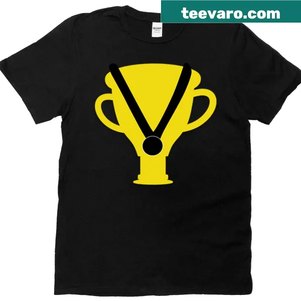 Trophy graphic on a motivational T-shirt celebrating achievement