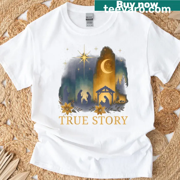 Nativity scene illustration T-shirt celebrating the story of Jesus' birth