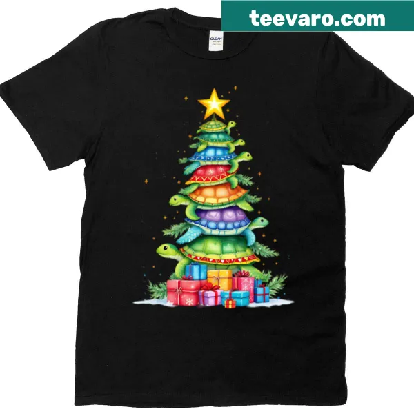Cute turtle Christmas tree t-shirt for kids