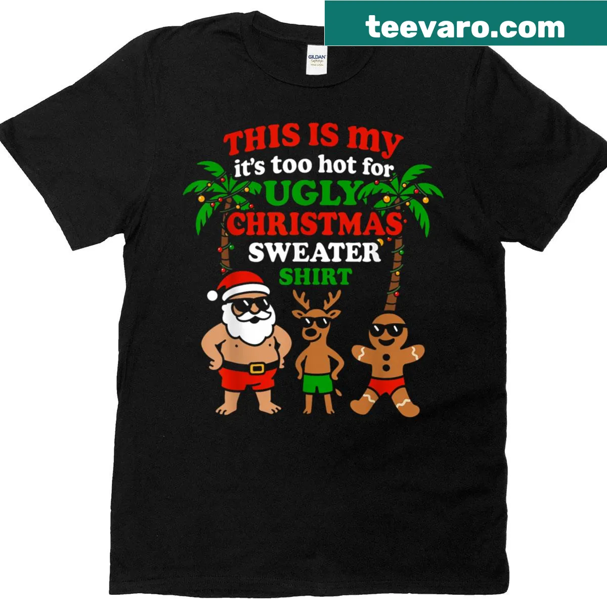 Funny Christmas T-shirt with cartoon design for holiday fun — on a men's t-shirt