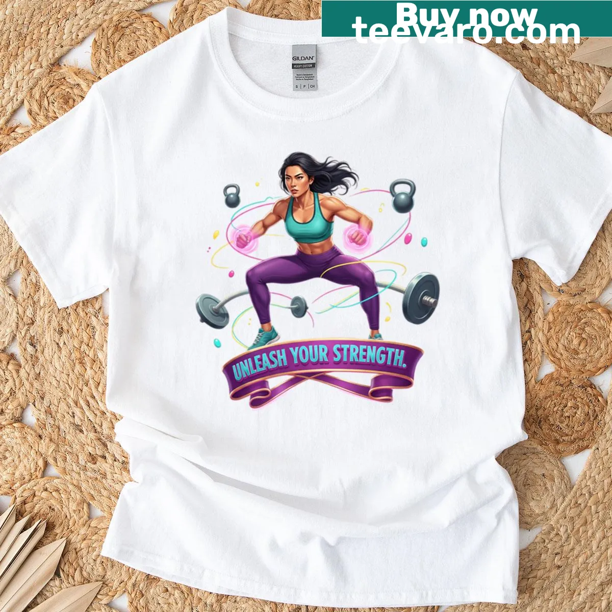 Motivational fitness T-shirt with explosive pop art design — on a men's t-shirt