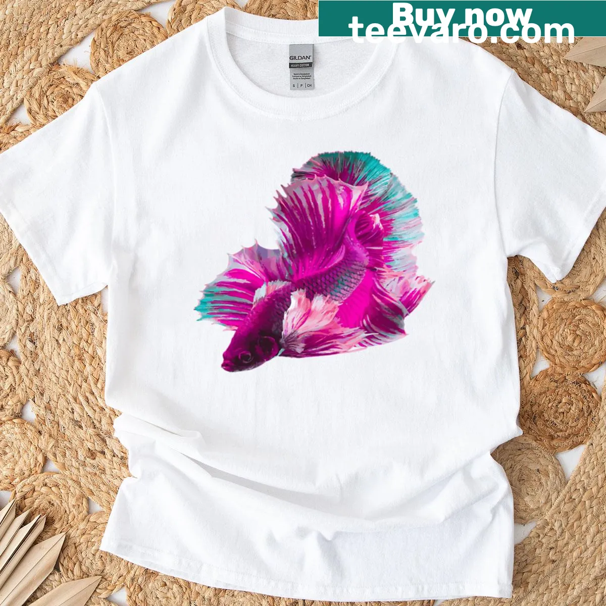 Illustrated beta fish on a T-shirt for fish lovers. — on a men's t-shirt