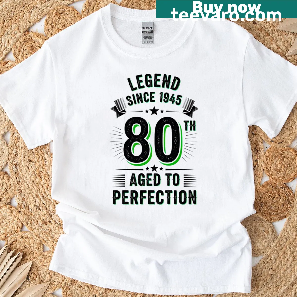 Retro typography design shirt celebrating 80th birthday with 'Aged to Perfection' — on a men's t-shirt