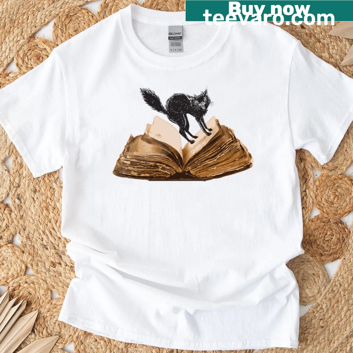 Gothic cat design T-shirt with vintage distressed style — on a men's t-shirt