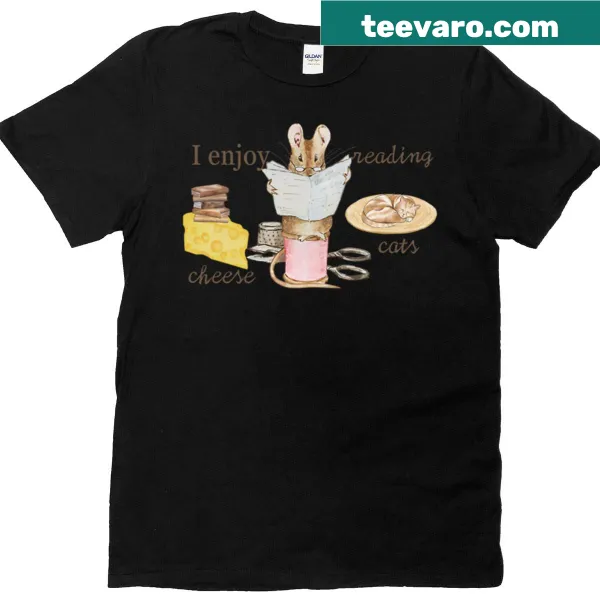 Vintage illustration of a mouse reading on a whimsical t-shirt