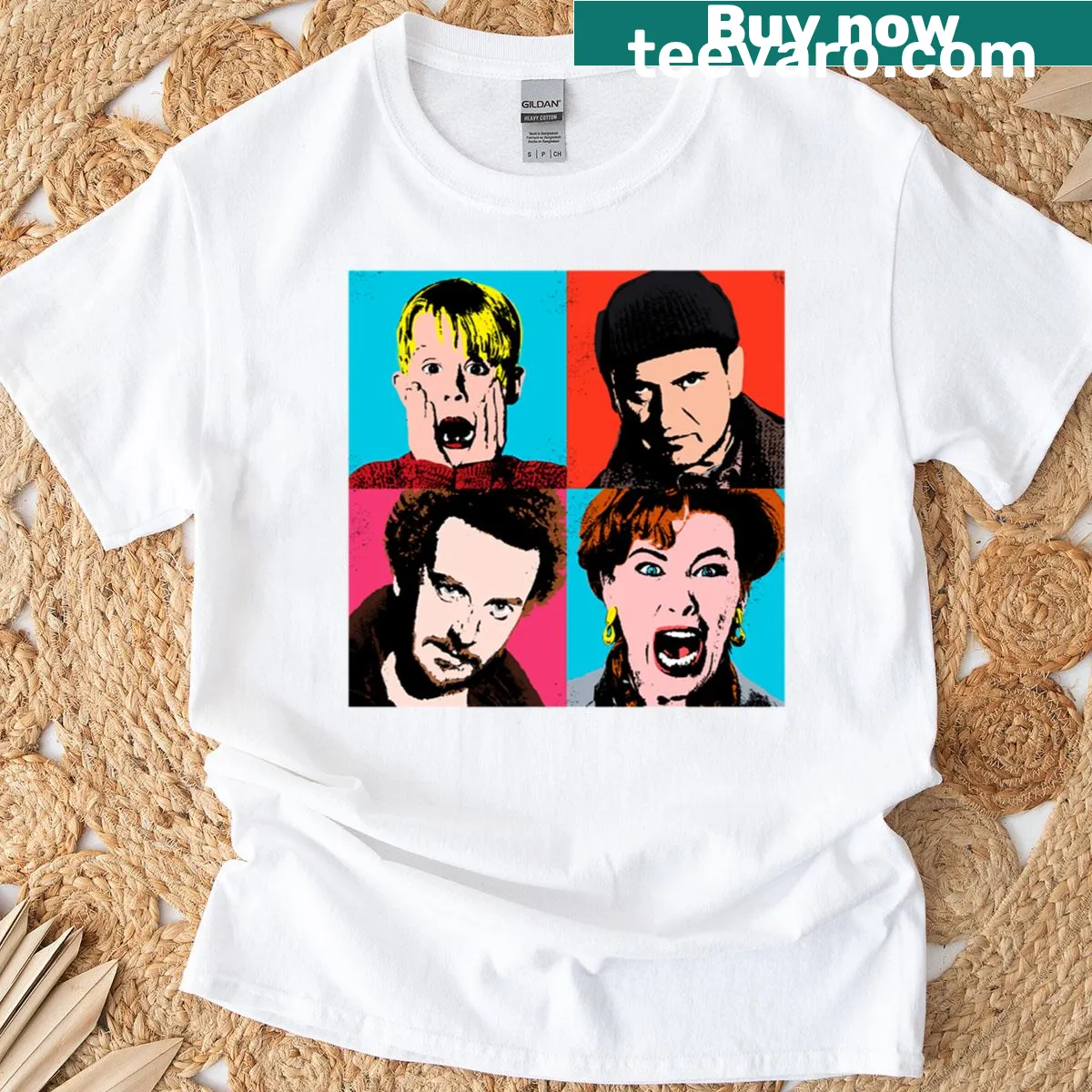 T-shirt honoring Andy Warhol with the phrase 'Warhol Alone'. — on a men's t-shirt