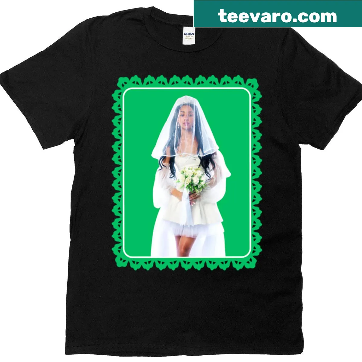 T-shirt featuring a design inspired by wedding dresses — on a men's t-shirt