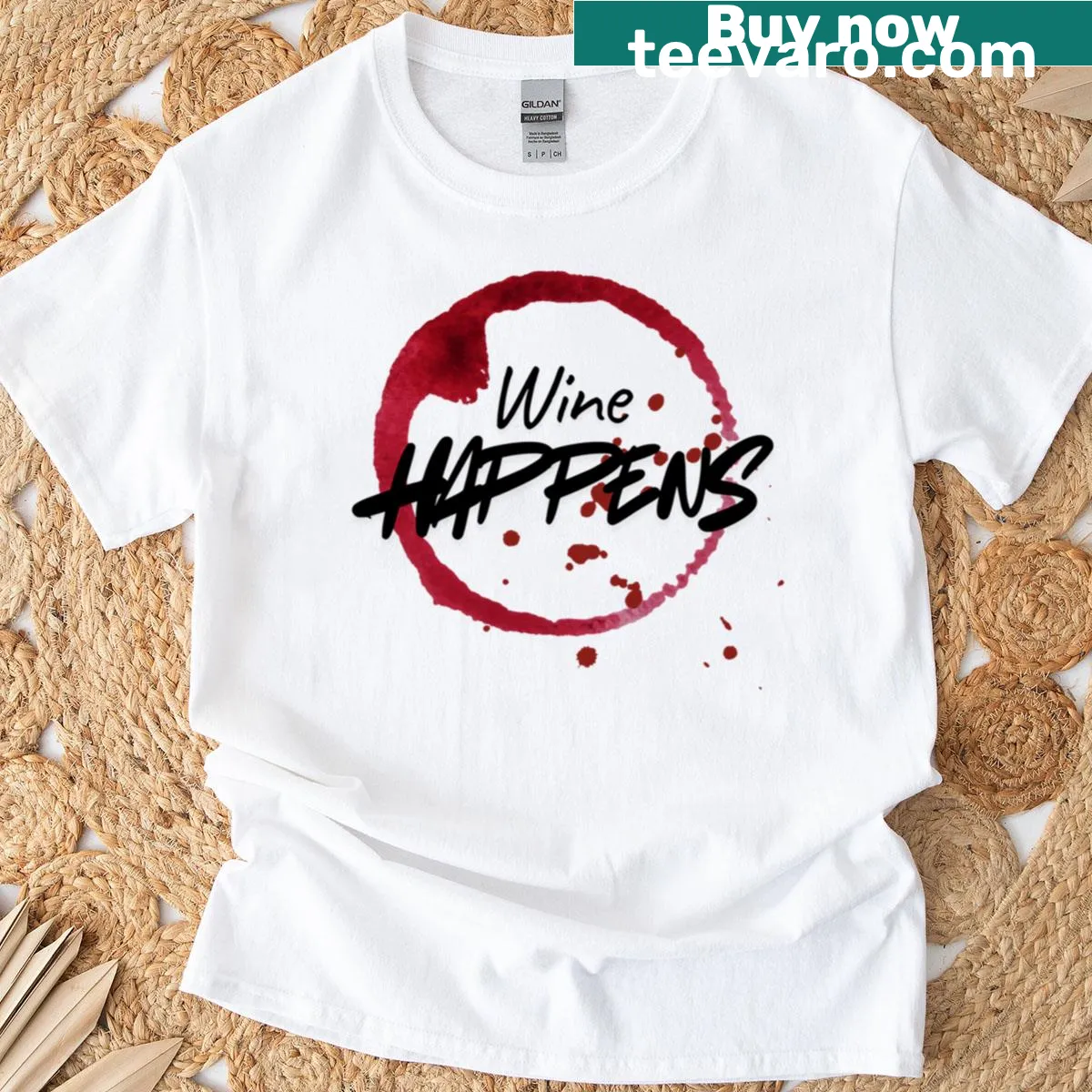 T-shirt with the humorous phrase 'Wine Happens' — on a men's t-shirt