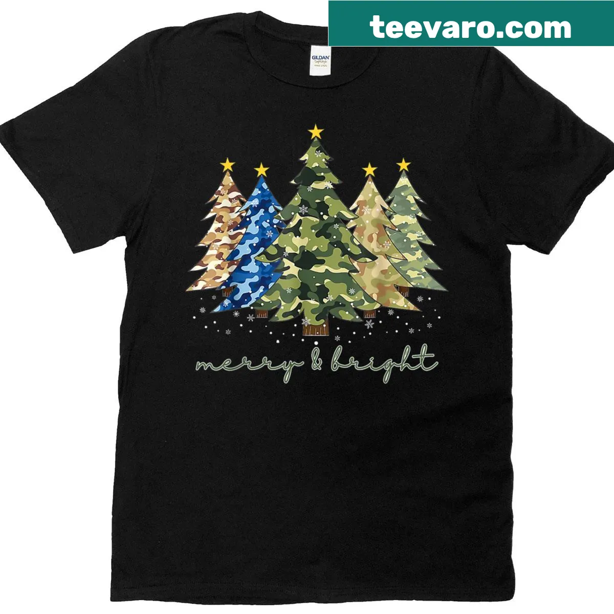 Cute vintage camo Christmas tree t-shirt for women — on a men's t-shirt