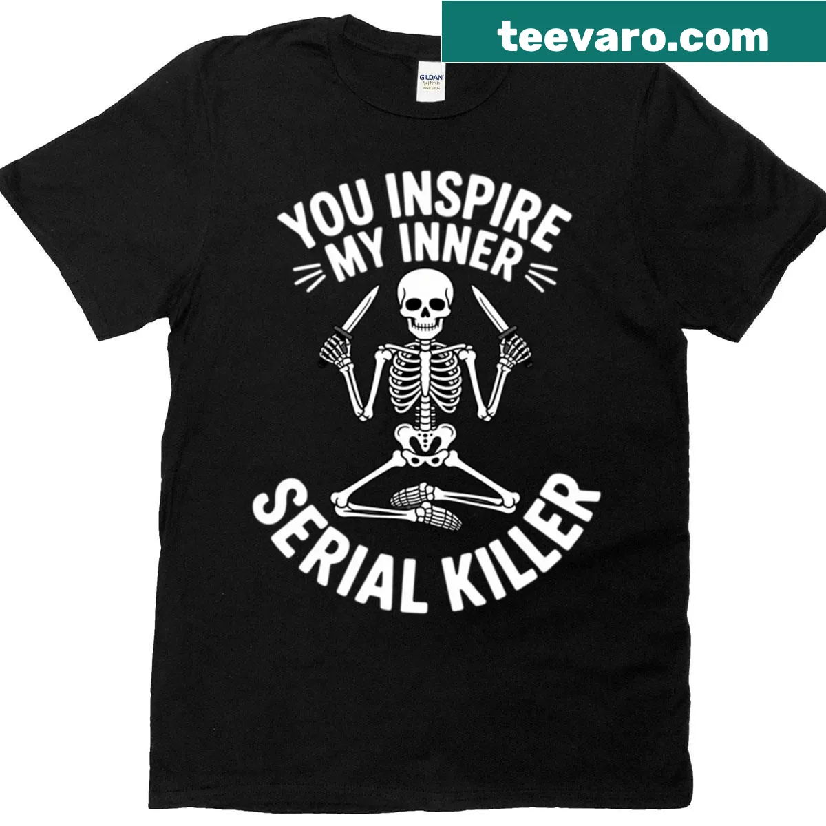 Funny yoga-themed T-shirt with the phrase 'You Inspire My Inner Serial Killer' — on a men's t-shirt