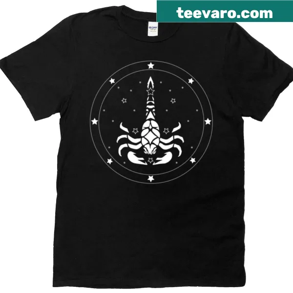 Zodiac Scorpio T-shirt featuring bold text representing the Scorpio sign