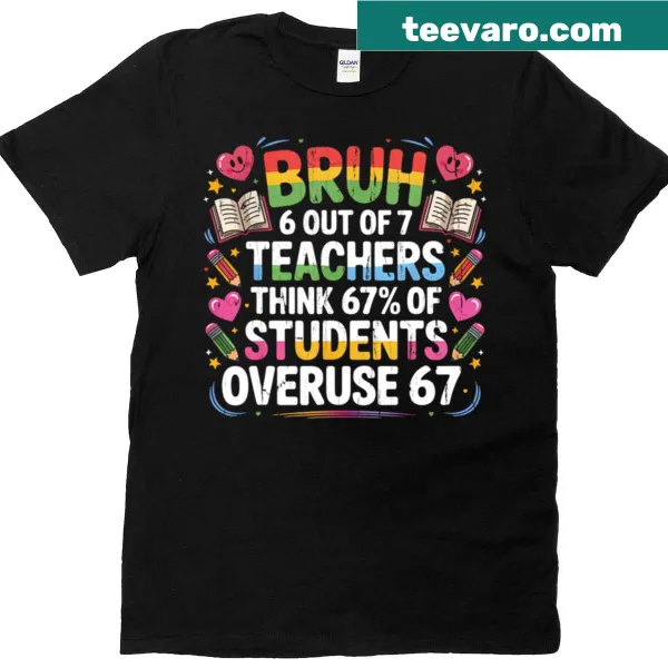 Funny teacher t-shirt with statistics about students and overuse