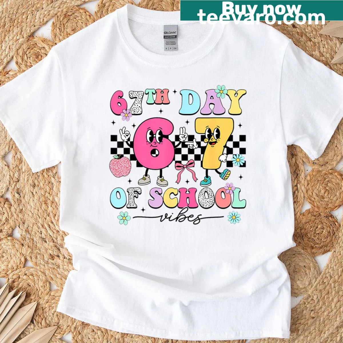 T-shirt celebrating the 100th day of school with a smile face graphic. — on a men's t-shirt