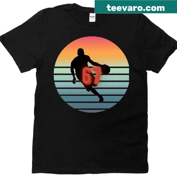Retro sunset basketball silhouette graphic T-shirt