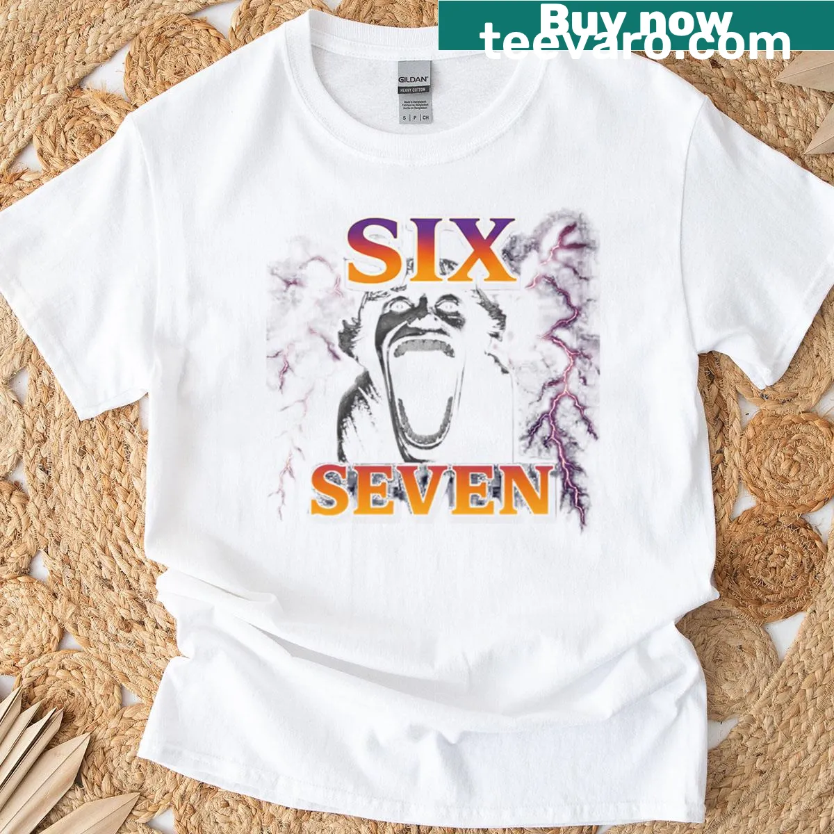 Funny bootleg meme t-shirt with 67 six seven phrase — on a men's t-shirt