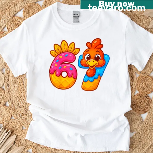 Funny Thanksgiving T-shirt with cartoon turkey and ice cream drip
