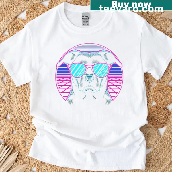 T-shirt with a synthwave dog graphic celebrating 90s nostalgia.