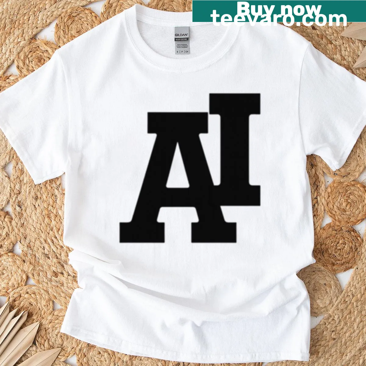 AI logo on a minimalist oversized t-shirt — on a men's t-shirt