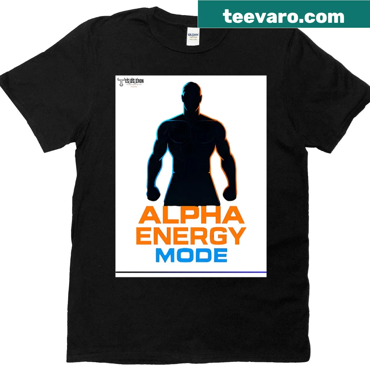 Typography graphic promoting 'Alpha Energy Mode' with themes of power and discipline — on a men's t-shirt