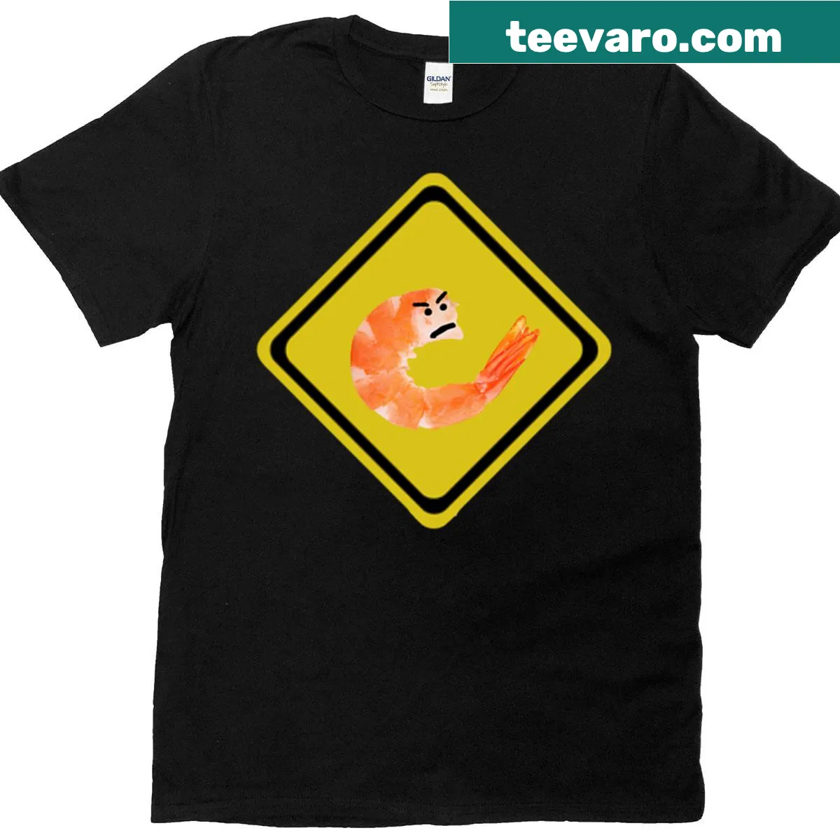 Illustration of an angry shrimp crossing the street on a t-shirt — on a men's t-shirt