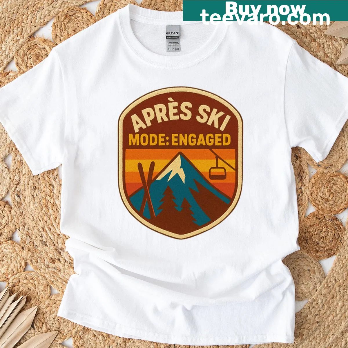 Retro ski-themed T-shirt with nostalgic graphic — on a men's t-shirt