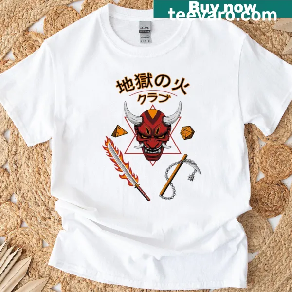 T-shirt featuring a graphic design centered on Asian Hellfire theme.