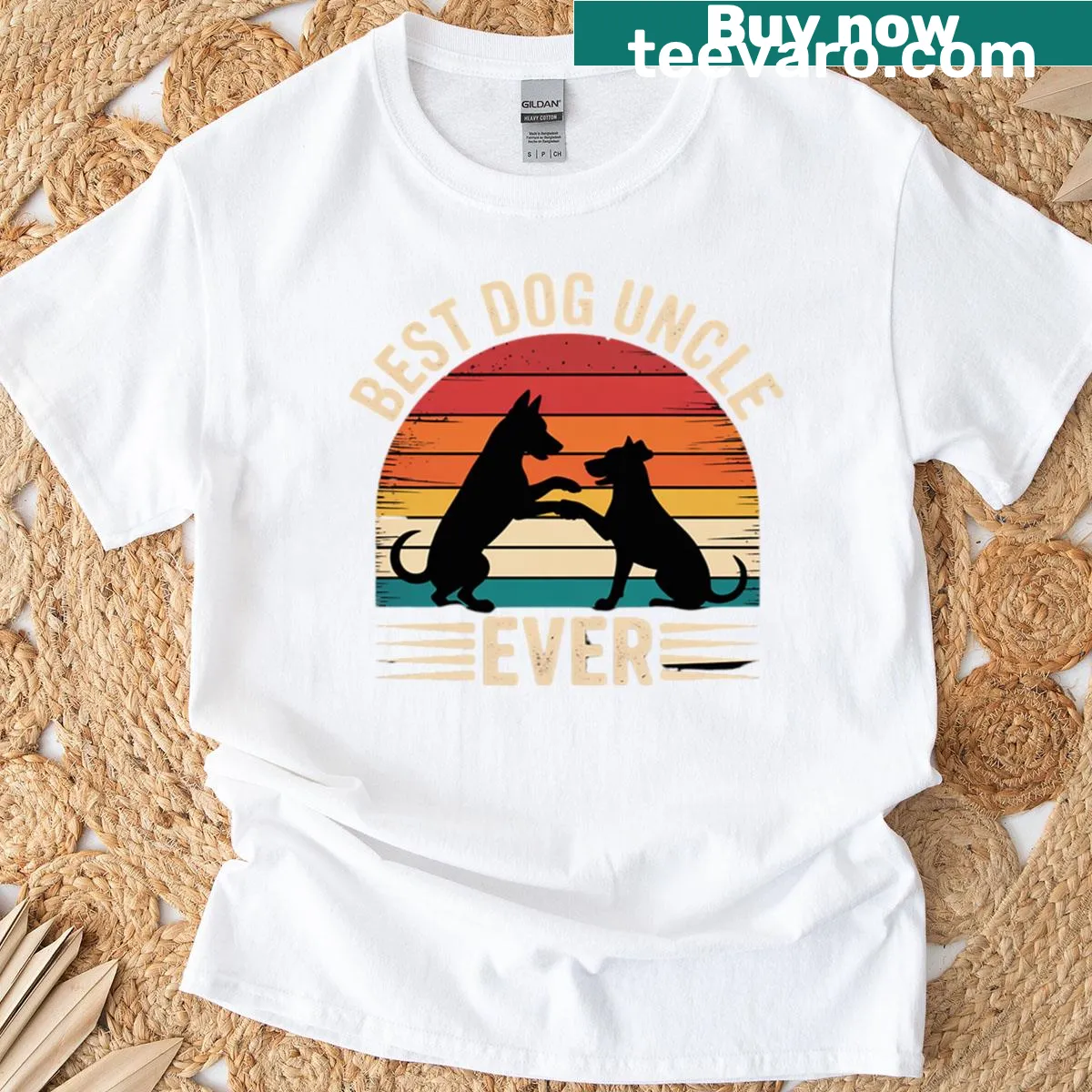 T-shirt celebrating the title 'Best Dog Uncle Ever' with a dog motif — on a men's t-shirt