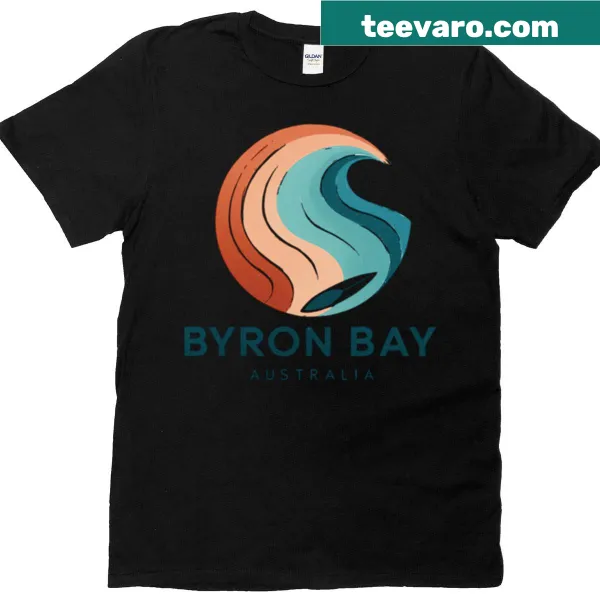 Retro Byron Bay surf logo t-shirt featuring wave design