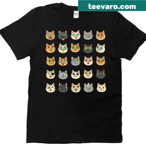 Boxy t-shirt with cat emoji faces pattern